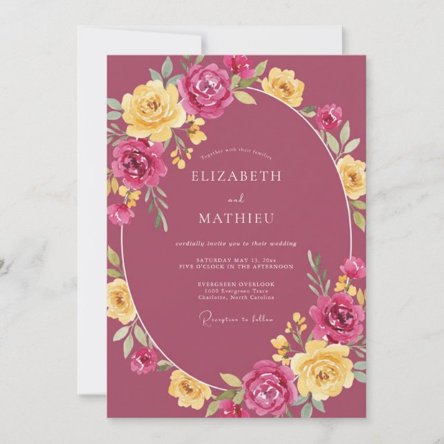 Invitation Mariage Peinture de Pivoine Mauve (Devant)