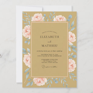Invitation Mariage Peinture Pivoine Dorée