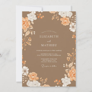 Invitation Mariage Péonie Pêche Marron