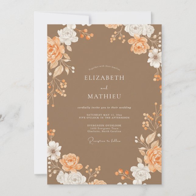 Invitation Mariage Péonie Pêche Marron (Devant)