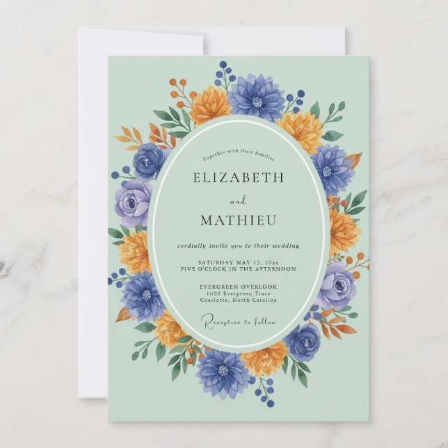 Invitation Mariage Periwinkle Ambre Zinnia Eucalyptus (Devant)
