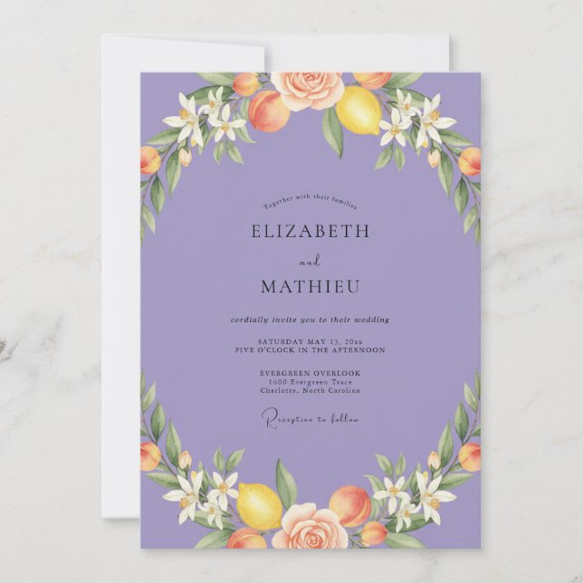 Invitation Mariage Periwinkle Citron Pêche Eucalyptus (Devant)