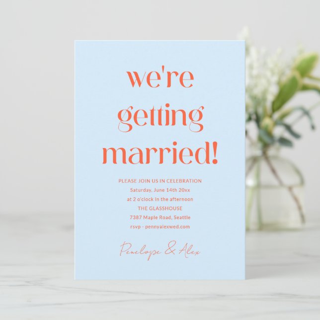 Invitation Mariage Persimmon Orange Gras Bleu Clair Amusant (Debout devant)