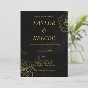 Invitation Mariage PERSONNALISABLE Black and Gold