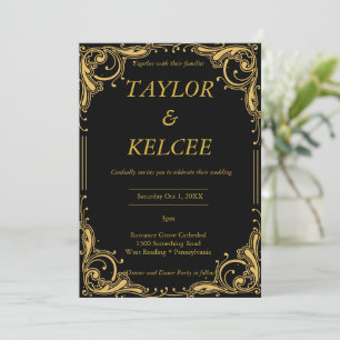 Invitation Mariage PERSONNALISABLE Black and Gold