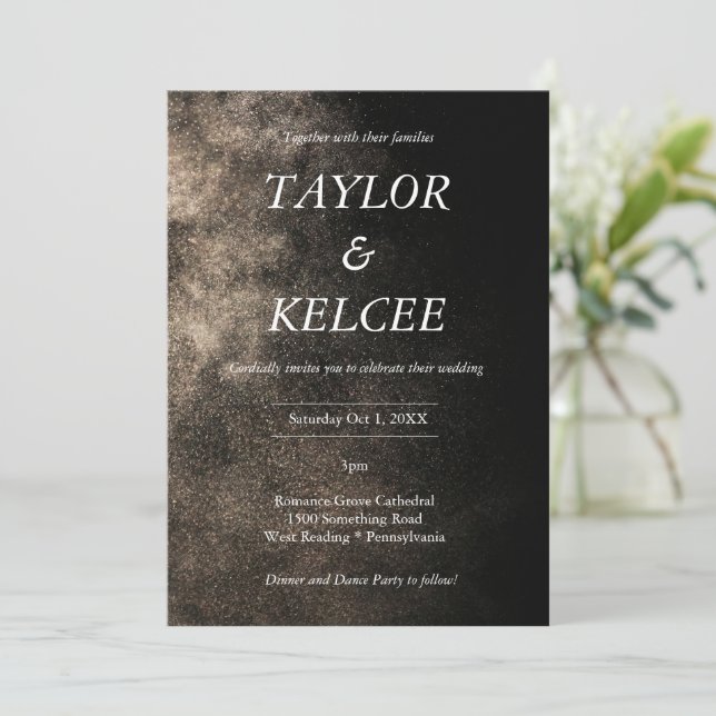 Invitation Mariage personnalisable Dusty Black & Gold (Debout devant)