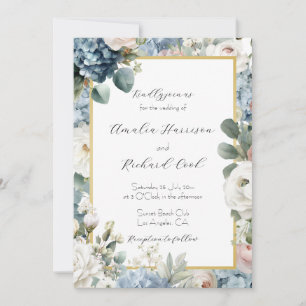 Invitation Mariage personnalisable Dusty Blue Gold Floral