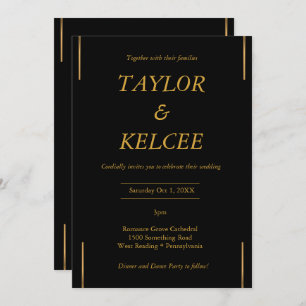 Invitation Mariage PERSONNALISABLE en or noir