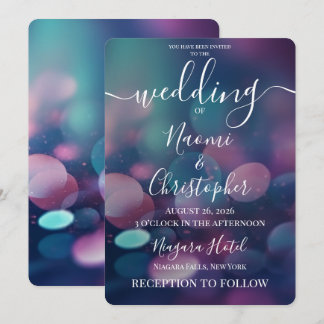 Invitation Mariage personnalisable grand bleu rose Bokeh