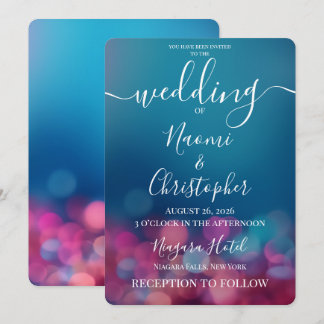 Invitation Mariage personnalisable rose bokeh bleu