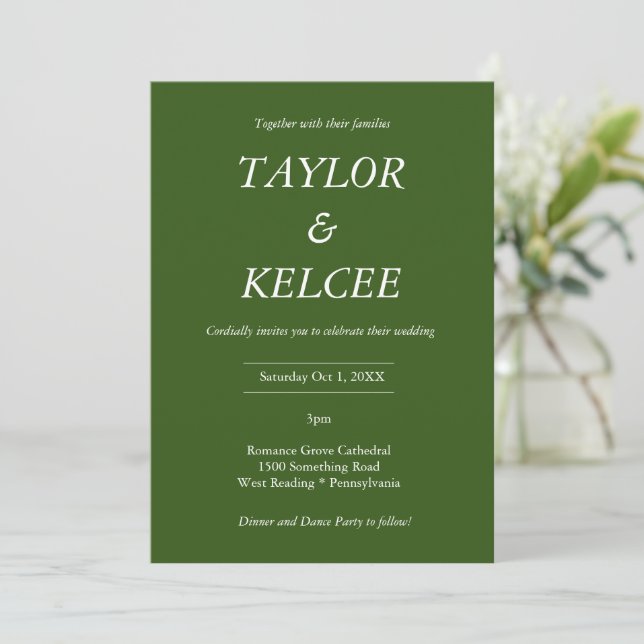 Invitation Mariage PERSONNALISABLE Vert Forêt (Debout devant)