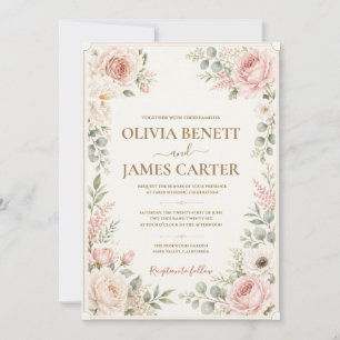 Invitation Mariage personnalisé à l'aquarelle avec fleurs ros