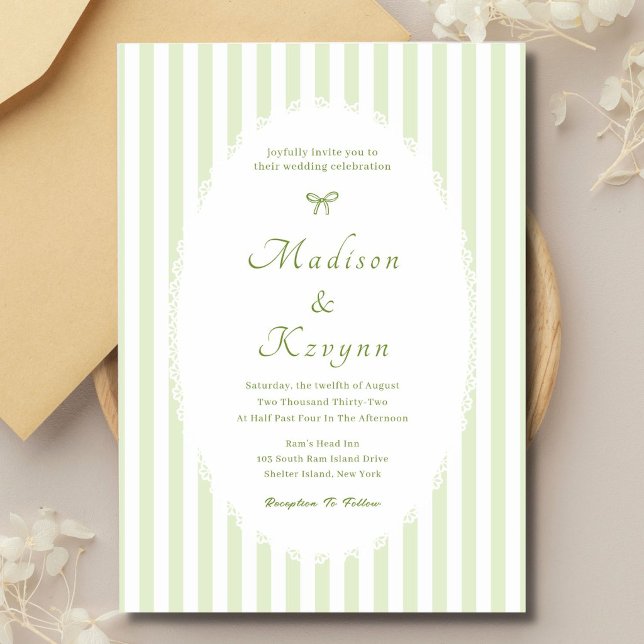 Invitation Mariage Personnalisé à Rayures Rétro Vert (Créateur téléchargé)