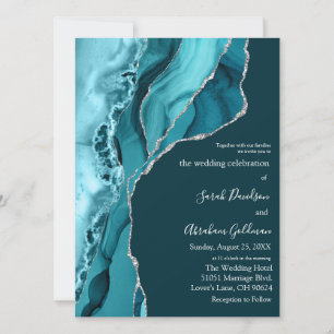 Invitation Mariage personnalisé agate sarcelle paillettes arg