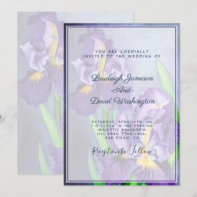 Invitation Mariage personnalisé aux iris violets subtils (Devant / Derrière)