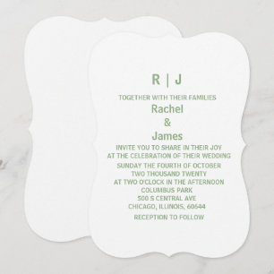 Invitation Mariage personnalisé avec monogramme blanc vert sa