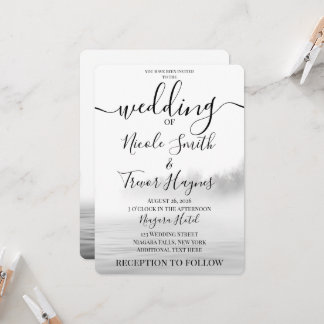 Invitation Mariage personnalisé B&W Lac Brouillard Calligraph