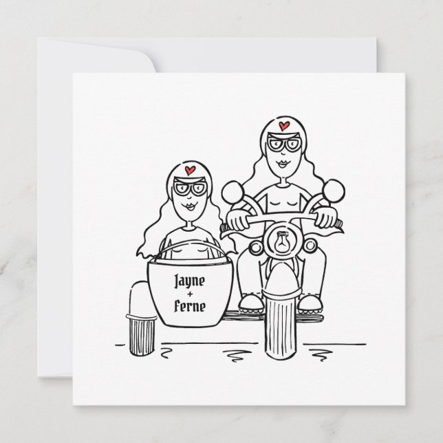 Invitation Mariage personnalisé de deux mariés en moto et sid (Devant)