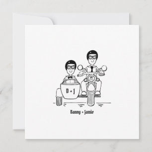 Invitation Mariage personnalisé de deux mariés en moto et sid