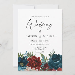 Invitation Mariage personnalisé de fleurs rouges violettes bl