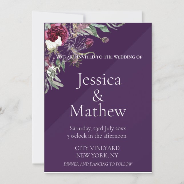 Invitation Mariage personnalisé de fleurs violettes (Devant)