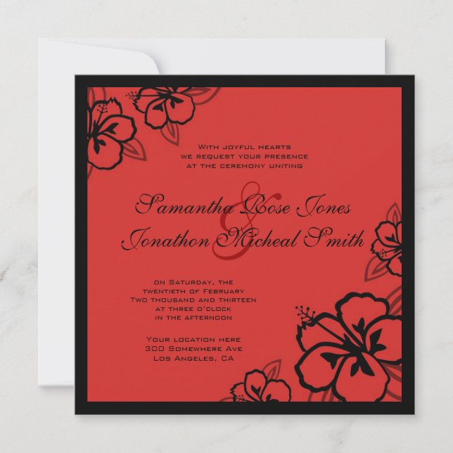 Invitation Mariage personnalisé des fleurs d'hibiscus rouges  (Devant)