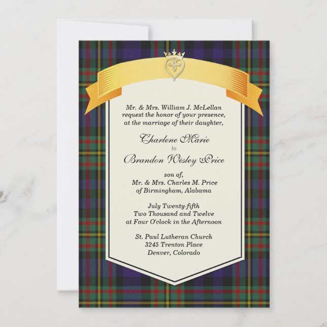 Invitation Mariage personnalisé élégant de MacLellan Tartan (Devant)