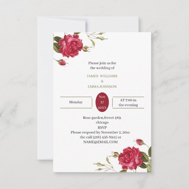 Invitation Mariage personnalisé Élégante Fleur rouge (Devant)