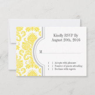 Invitation Mariage personnalisé Jaune Damas RSVP