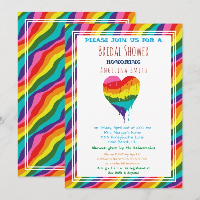 Invitation Mariage personnalisé LGBT Cœur Arc-en-ciel (Devant / Derrière)