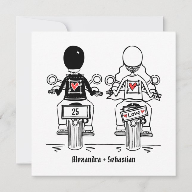 Invitation Mariage personnalisé moto anniversaire de bikers (Devant)