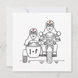 Invitation Mariage personnalisé : moto et side-car pour deux 