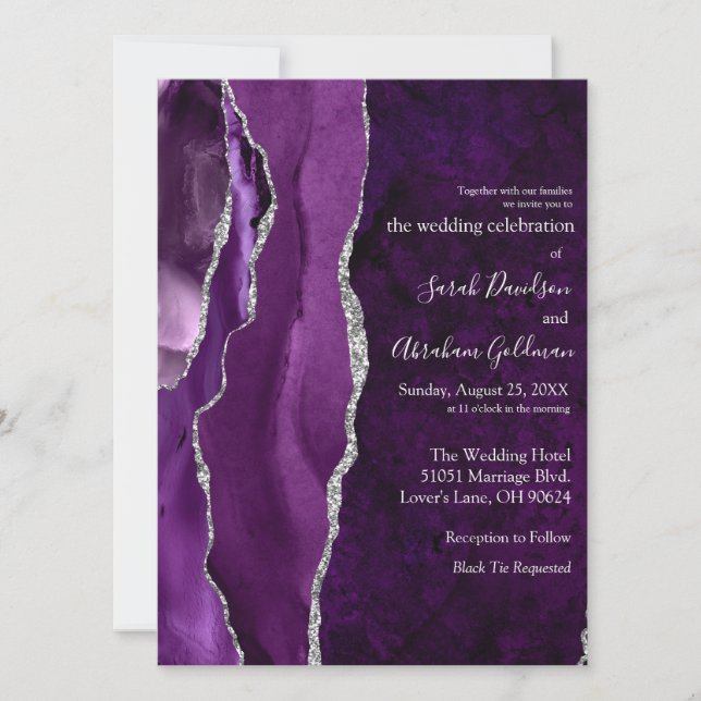 Invitation Mariage personnalisé Paillettes de Purple Agate Ar (Devant)