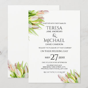 Invitation Mariage personnalisé, peinture rose et tulipe vert