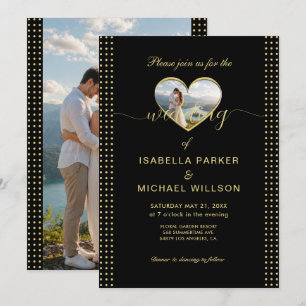 Invitation Mariage personnalisé pois dorés et noirs