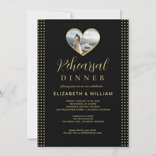 Invitation Mariage personnalisé pois dorés et noirs (Devant)