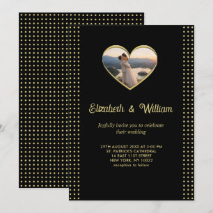 Invitation Mariage personnalisé pois dorés et noirs