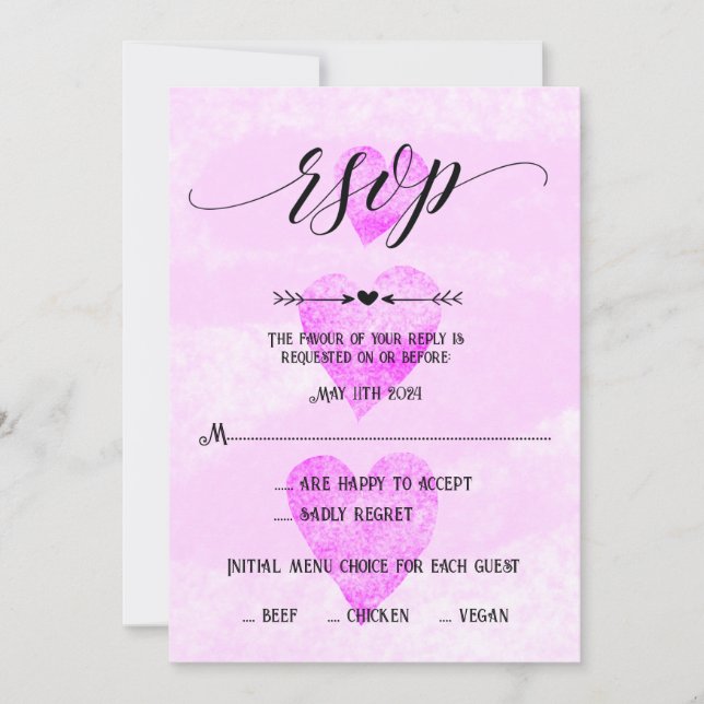 Invitation Mariage personnalisé RSVP coeurs traditionnels (Devant)