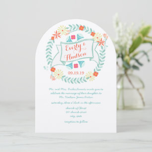 Invitation Mariage personnalisé vert et rose Garland