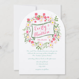 Invitation Mariage personnalisé vert et rose Garland
