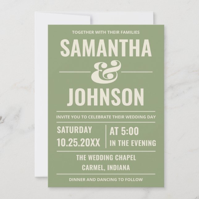 Invitation Mariage personnalisé vert sauge (Devant)