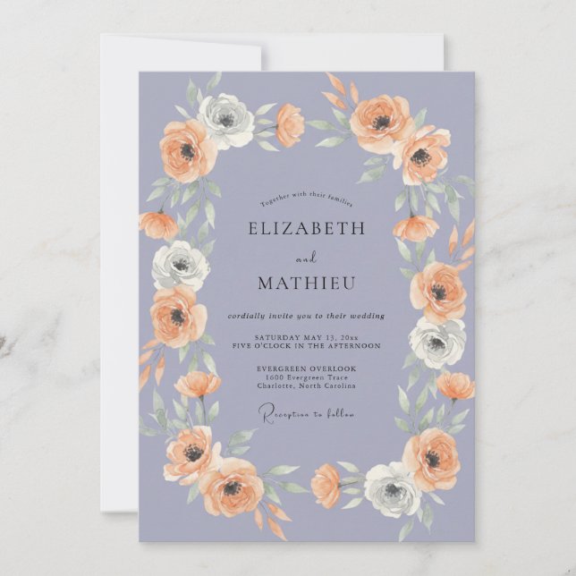 Invitation Mariage Pervenche Abricot Ranunculus Eucalyptus (Devant)
