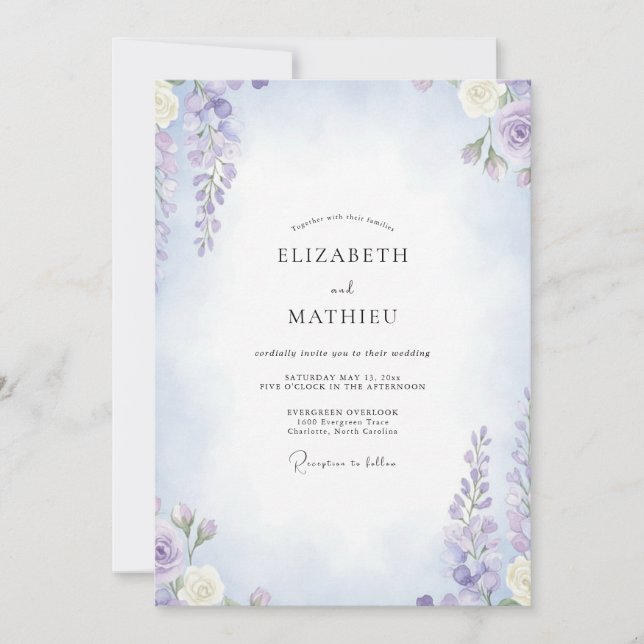 Invitation Mariage Pervenche Améthyste Wisteria (Devant)