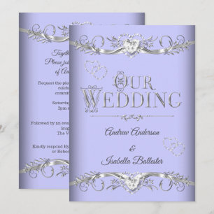 Invitation Mariage Pervenche Bleu Argent Diamant Cœurs