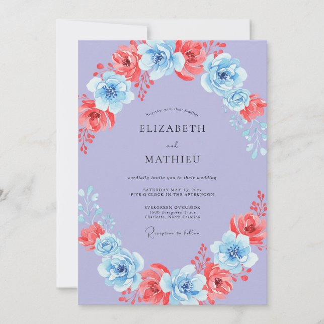 Invitation Mariage Pervenche Corail Ranunculus Sauge (Devant)