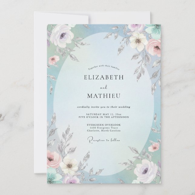 Invitation Mariage Pervenche Douce Corail Pétales (Devant)