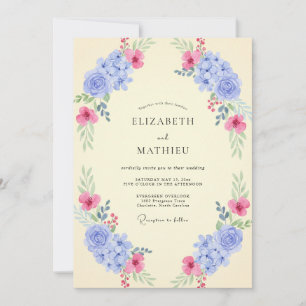 Invitation Mariage Pervenche Fuchsia Hydrangea Eucalyptus