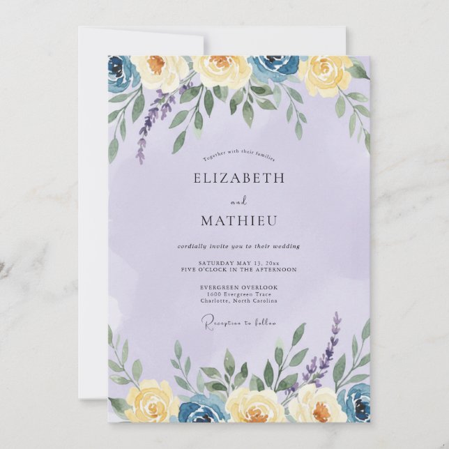 Invitation Mariage Pervenche Jaune Ranunculus Eucalyptus (Devant)
