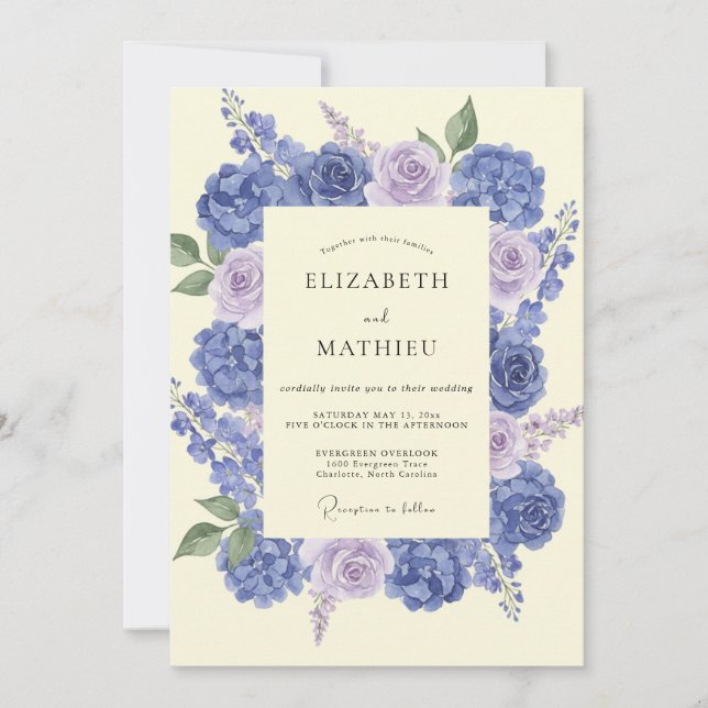 Invitation Mariage Pervenche Lilas Hydrangea Eucalyptus Attén (Devant)