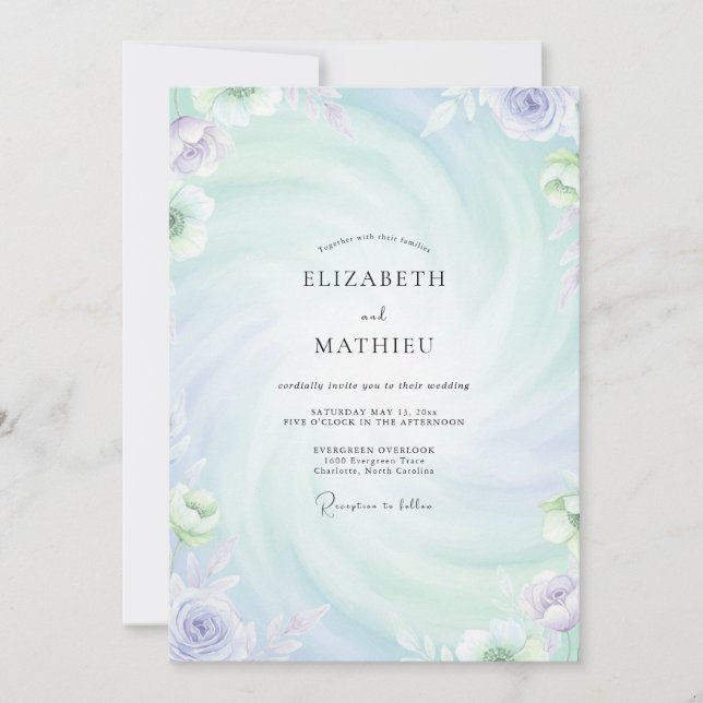 Invitation Mariage Pervenche Lilas Hydrangea Sauge (Devant)